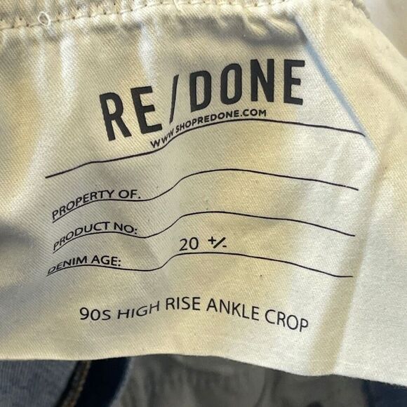 RE/DONE Blue Cotton Blend 90s Denim Button Fly High Rise Ankle Crop Jean Size 29 - Picture 8 of 9
